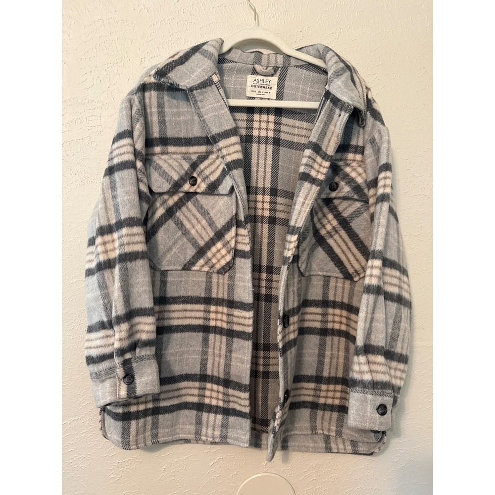 Ashley by 26 International Blue Plaid Flannel Shacket Women Large Coat